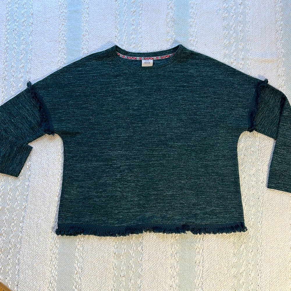 Womens Knox Rose Sweater Sz XL Green Marled Knit Long Sleeve Fringe Boho